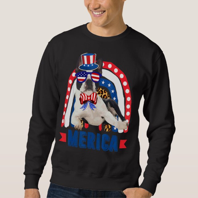 Boston Terrier Dog Rainbow Leopard Merica Flag 4th Sweatshirt (Front)