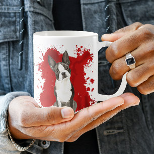 Boston Terrier Dog Red Abstract Coffee Mug