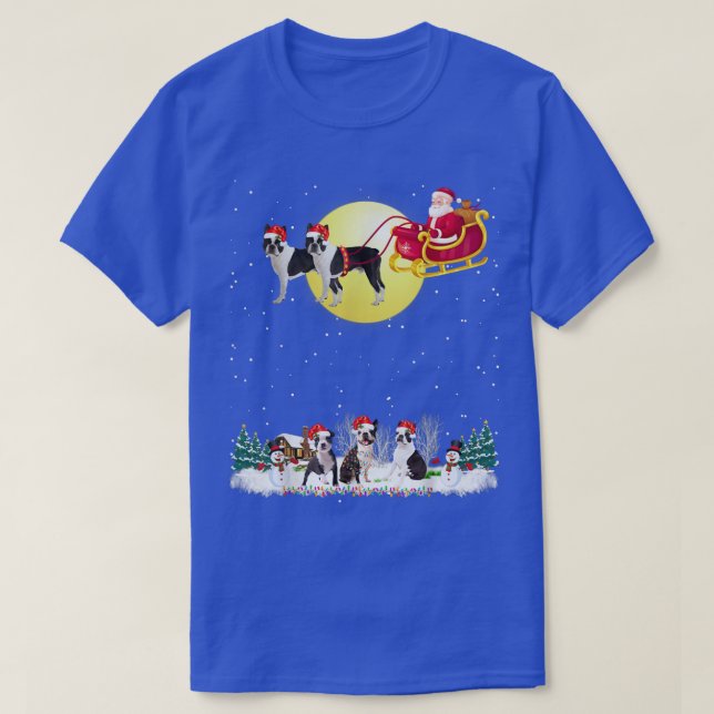 Boston Terrier Dog Reindeer Dog Lights Christmas L T-Shirt (Design Front)