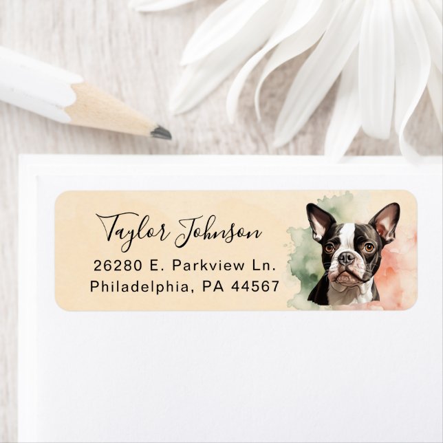 Boston Terrier Dog Return Address Label (Insitu)