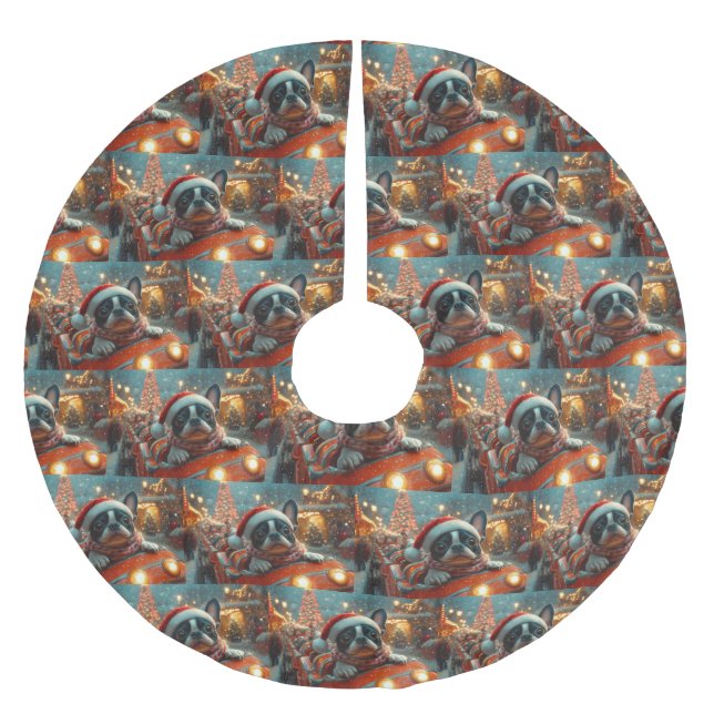 Boston Terrier Dog Roller Coaster Christmas Brushed Polyester Tree Skirt (Front)