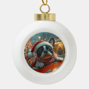 Boston Terrier Dog Roller Coaster Christmas Ceramic Ball Christmas Ornament