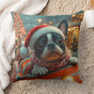 Boston Terrier Dog Roller Coaster Christmas Cushion
