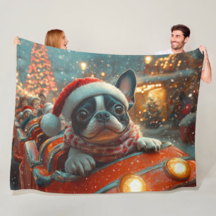 Boston Terrier Dog Roller Coaster Christmas Fleece Blanket