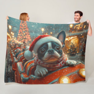 Boston Terrier Dog Roller Coaster Christmas Fleece Blanket