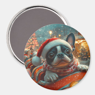 Boston Terrier Dog Roller Coaster Christmas Magnet