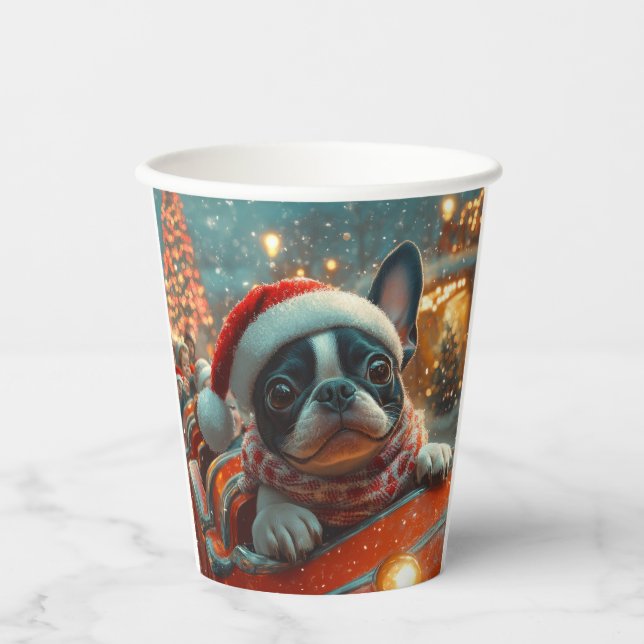 Boston Terrier Dog Roller Coaster Christmas Paper Cups (Front)