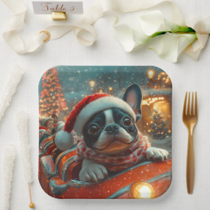 Boston Terrier Dog Roller Coaster Christmas Paper Plate