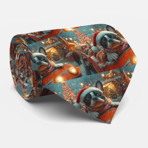 Boston Terrier Dog Roller Coaster Christmas Tie