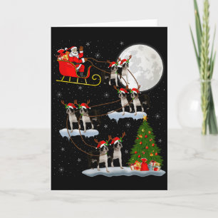 Boston Terrier Dog Santa Sleigh Flying Funny Chris Card
