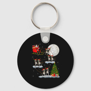 Boston Terrier Dog Santa Sleigh Flying Funny Chris Key Ring