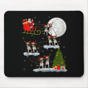Boston Terrier Dog Santa Sleigh Flying Funny Chris Mouse Pad