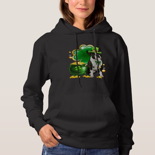 Boston Terrier Dog Shamrock Irish Saint St Patrick Hoodie (Front)