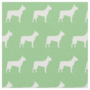 Boston Terrier Dog Silhouette Pet Sage Green Fabric
