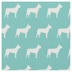 Boston Terrier Dog Silhouette Pet Teal Fabric