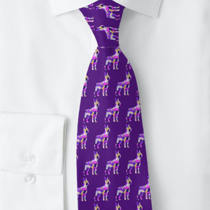 Boston Terrier Dog Silhouette Purple Dark Neck Tie