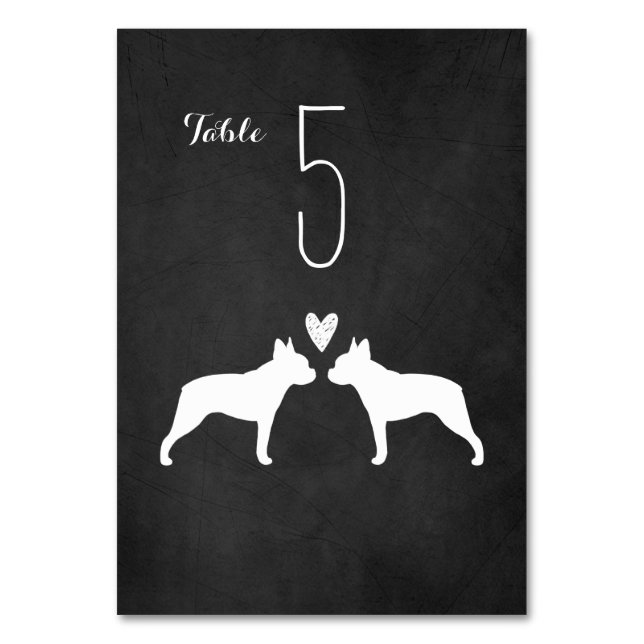 Boston Terrier Dog Silhouettes Wedding Reception Table Number (Front)