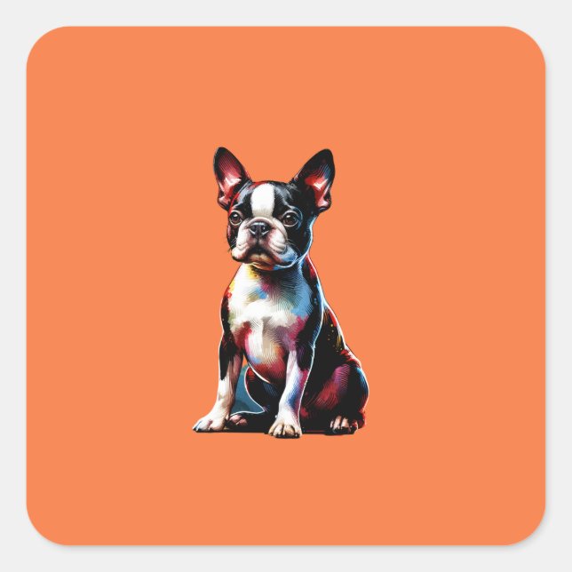 Boston Terrier Dog Square Sticker (Front)