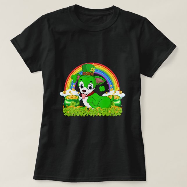 Boston Terrier Dog St  Patricks Day Irish Shamrock T-Shirt (Design Front)