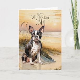 Boston Terrier Dog Sunset Beach Father's Day Holiday Card