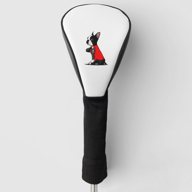 Boston Terrier Dog Tattoo I Love Dad Funny Family  Golf Head Cover (Front)