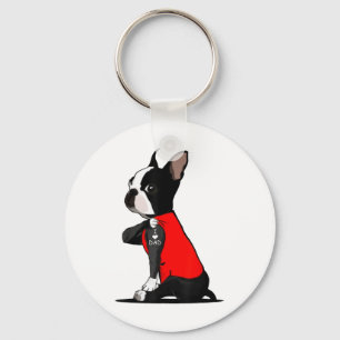 Boston Terrier Dog Tattoo I Love Dad Funny Family Key Ring