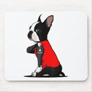 Boston Terrier Dog Tattoo I Love Dad Funny Family  Mouse Pad
