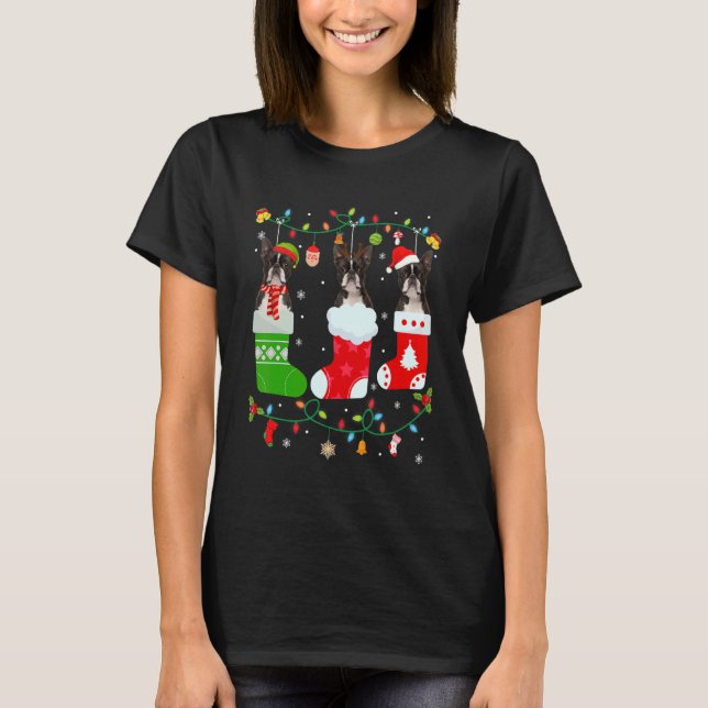 Boston Terrier Dog Three Christmas Socks Sweater X (Front)