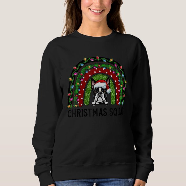 Boston Terrier Dog Tree Christmas Lights Xmas Squa Sweatshirt (Front)