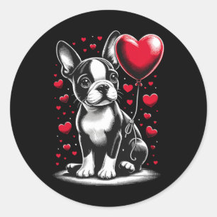 Boston Terrier Dog Valentine's Day Dog Owner Valen Classic Round Sticker