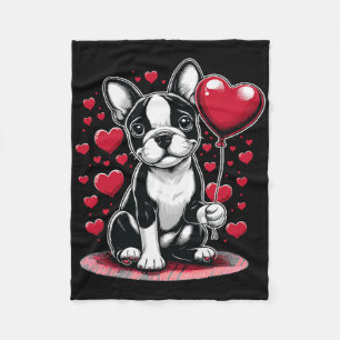 Boston Terrier Dog Valentine's Day Dog Owner Valen Fleece Blanket