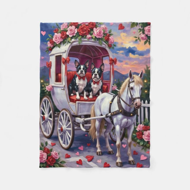 Boston Terrier  Dog Valentine's Day Fleece Blanket (Front)