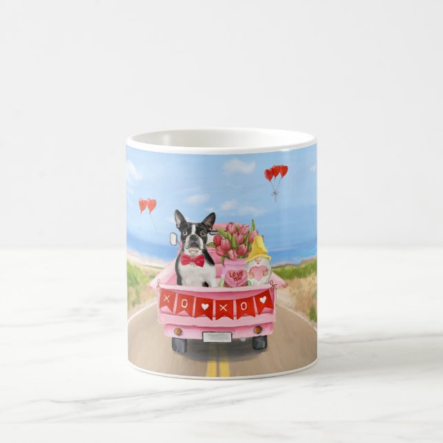 Boston Terrier Dog Valentine's Day Truck Hearts Coffee Mug (Center)