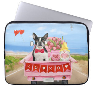 Boston Terrier Dog Valentine's Day Truck Hearts Laptop Sleeve