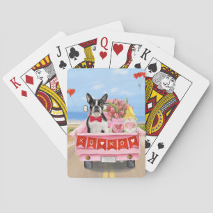 Boston Terrier Dog Valentine's Day Truck Hearts Playing Cards