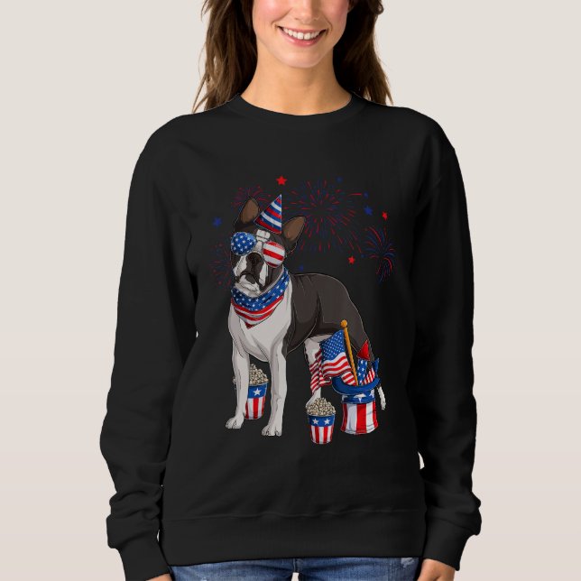 Boston Terrier Dog Wearing 4th of July Sunglasses  Sweatshirt (Front)