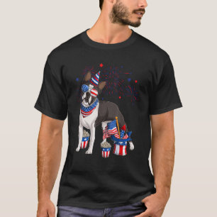 Boston Terrier Dog Wearing 4th of July Sunglasses T-Shirt