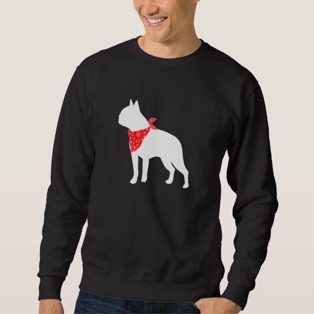 Boston Terrier Dog Wearing Red Bandanna Sweatshirt (Front)