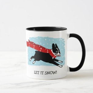 Boston Terrier Dog Wearing Red Scarf   Let it Snow Mug