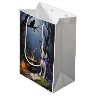 Boston Terrier Dog Whimsical Halloween Painting Medium Gift Bag