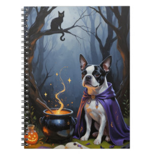 Boston Terrier Dog Whimsical Halloween Painting Notebook