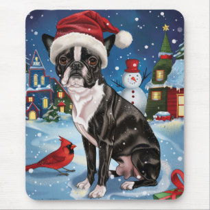 Boston Terrier Dog Winter Wonderland Christmas Joy Mouse Pad