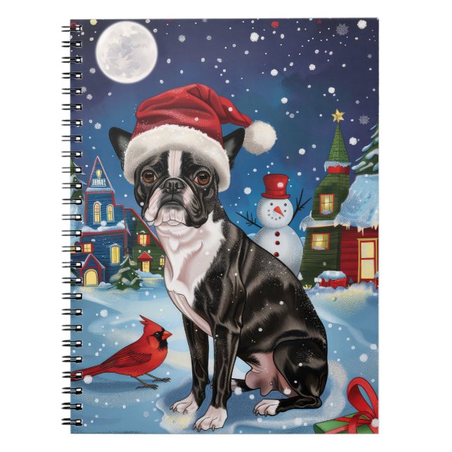 Boston Terrier Dog Winter Wonderland Christmas Joy Notebook (Front)