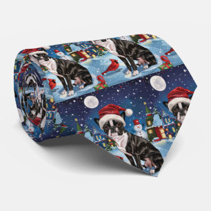 Boston Terrier Dog Winter Wonderland Christmas Joy Tie