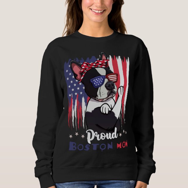 Boston Terrier Dog With Sunglasses American Flag Sweatshirt (Front)
