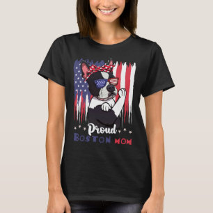 Boston Terrier Dog With Sunglasses American Flag T-Shirt