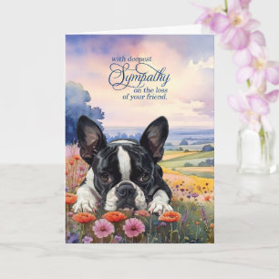 Boston Terrier Dog with Wildflowers Pet Sympathy Card