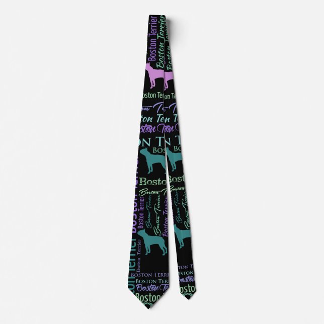 Boston Terrier Dog Word Art pattern Tie (Front)