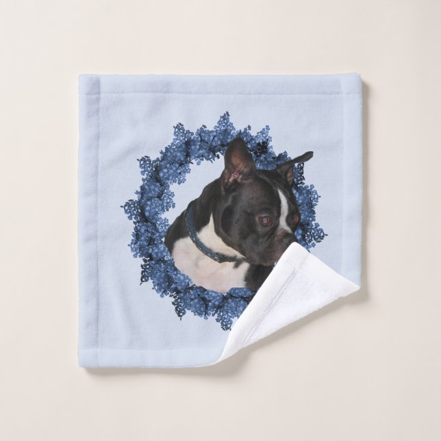 Boston Terrier Dog Wreath Bath Towel Set (Wash Cloth)