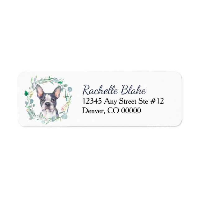 Boston Terrier Dog Wreath Return Address Label (Front)
